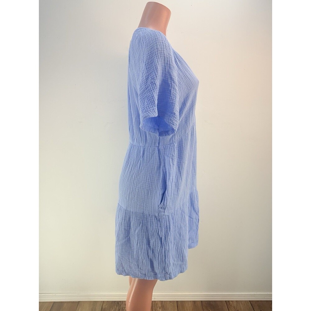 GAP Women’s Cotton Gauze Light Blue V-Neck Tiered Dress With Pockets - Picture 6 of 16
